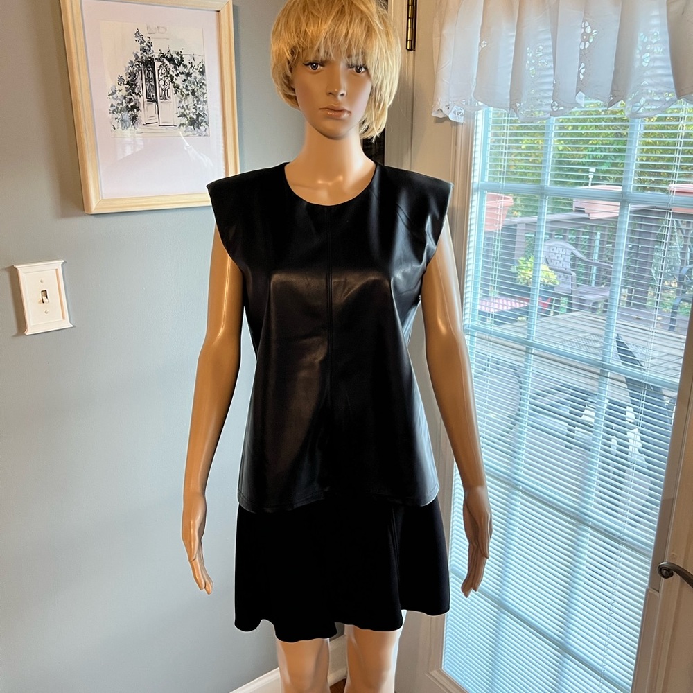 Calvin Klein Vegan Leather Sleeveless Top‎ SZ SM NWT